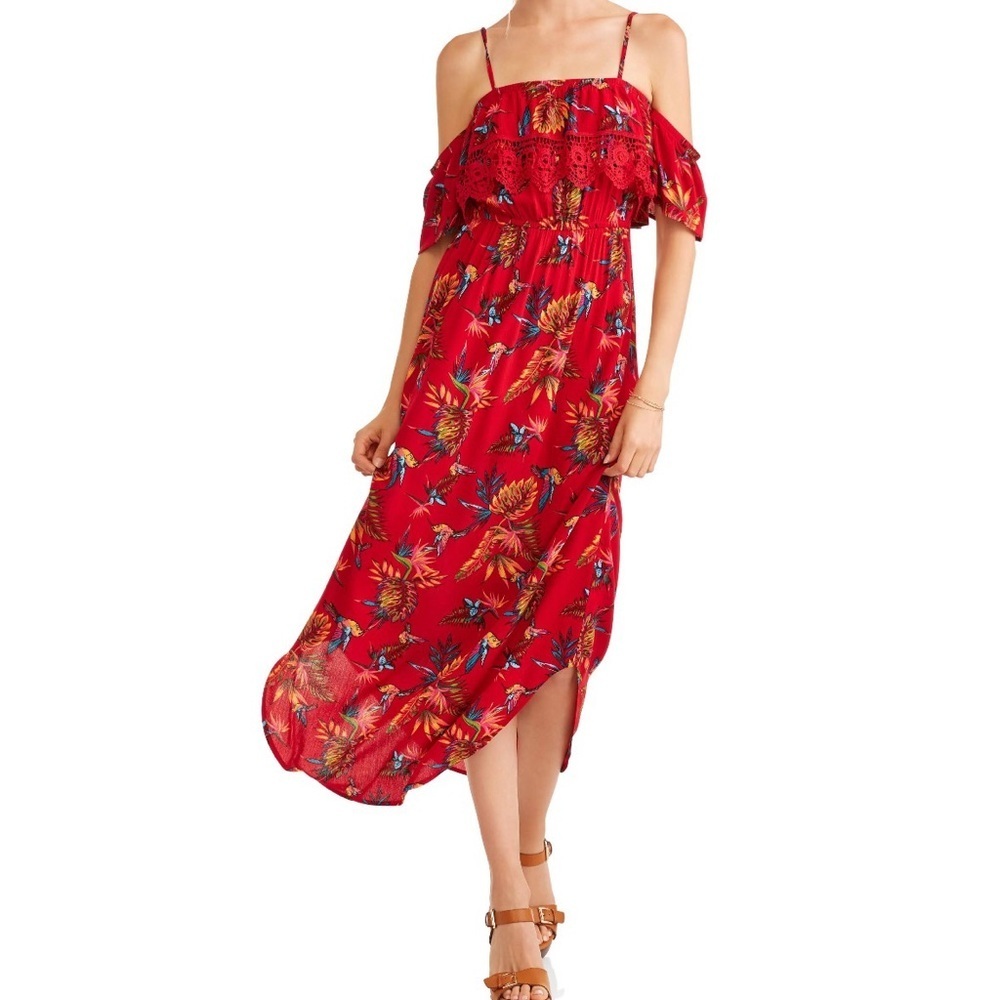 No Boundaries Juniors' cold shoulder floral maxi dress
